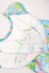 Recess Los Angeles Vintage Neon Blue Floral Chiffon Wide Leg Jumpsuit