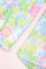 Recess Los Angeles Vintage Neon Blue Floral Chiffon Wide Leg Jumpsuit