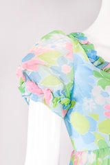 Recess Los Angeles Vintage Neon Blue Floral Chiffon Wide Leg Jumpsuit