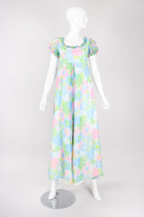 Recess Los Angeles Vintage Neon Blue Floral Chiffon Wide Leg Jumpsuit