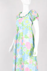 Recess Los Angeles Vintage Neon Blue Floral Chiffon Wide Leg Jumpsuit