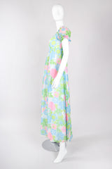 Recess Los Angeles Vintage Neon Blue Floral Chiffon Wide Leg Jumpsuit