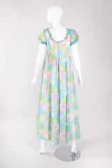 Recess Los Angeles Vintage Neon Blue Floral Chiffon Wide Leg Jumpsuit