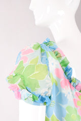 Recess Los Angeles Vintage Neon Blue Floral Chiffon Wide Leg Jumpsuit