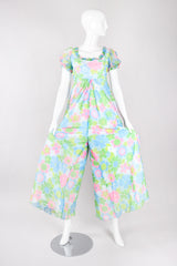 Recess Los Angeles Vintage Neon Blue Floral Chiffon Wide Leg Jumpsuit