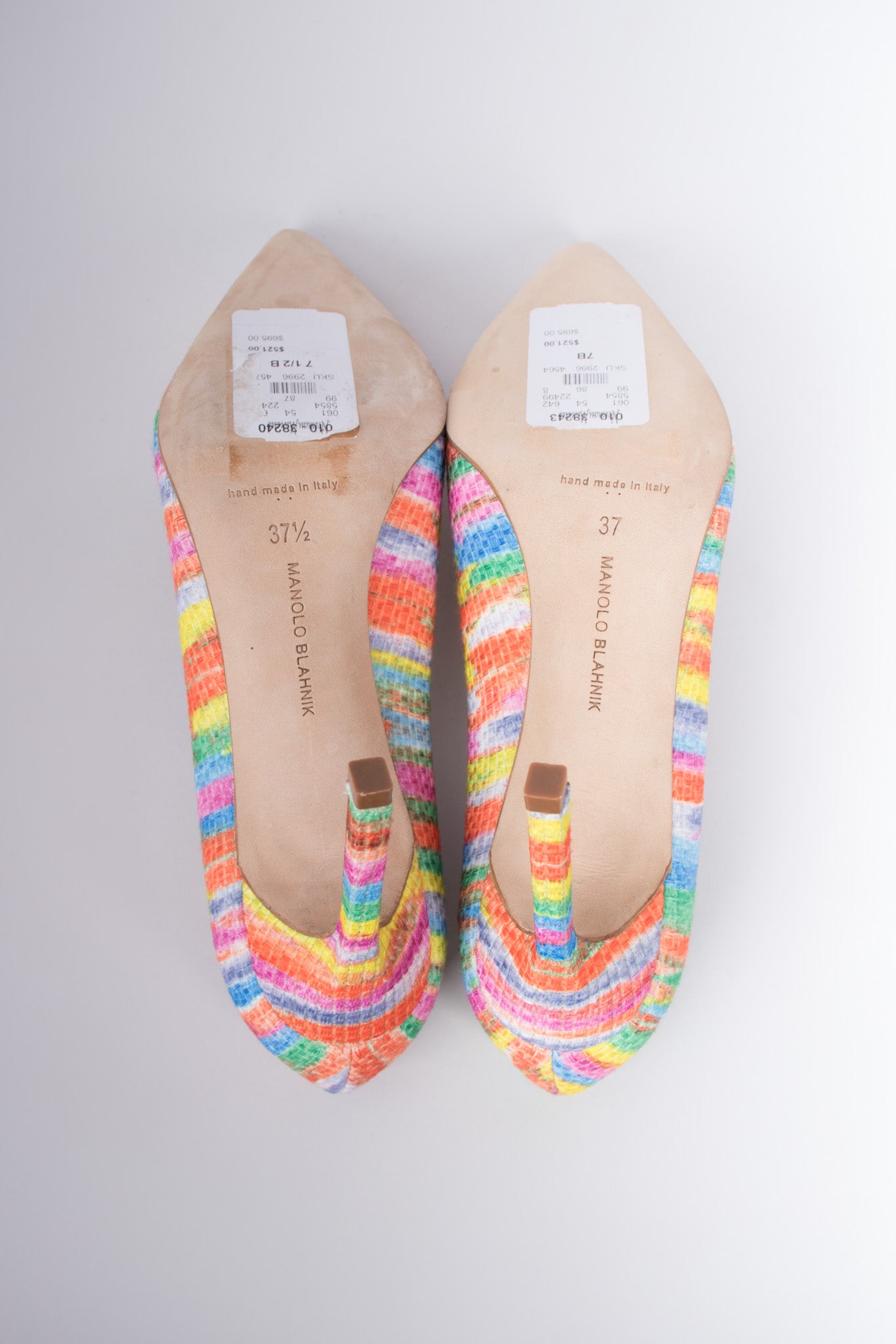 Manolo Blahnik Textured Fabric Watercolor Stripe Heels