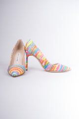 Manolo Blahnik Textured Fabric Watercolor Stripe Heels