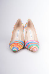 Manolo Blahnik Textured Fabric Watercolor Stripe Heels