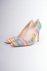 Manolo Blahnik Textured Fabric Watercolor Stripe Heels