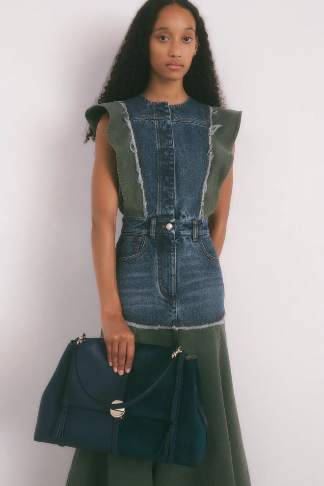 Chloé Denim Flare Dress on model from Chlo´e 2023 Pre Fall lookbook