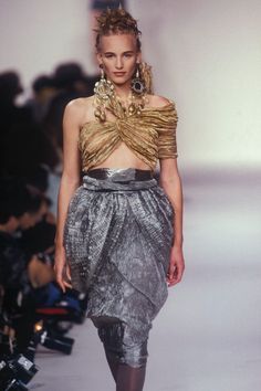 Metallic Fringe Velvet Vest colors on skirt on model on runway