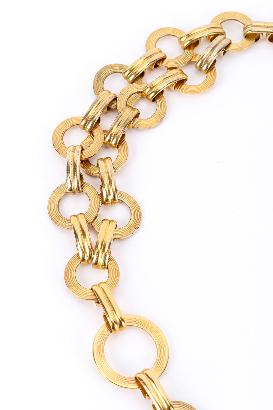 Vintage Yves Saint Laurent Double Chain Disc Belt chain link closeup @Recessla