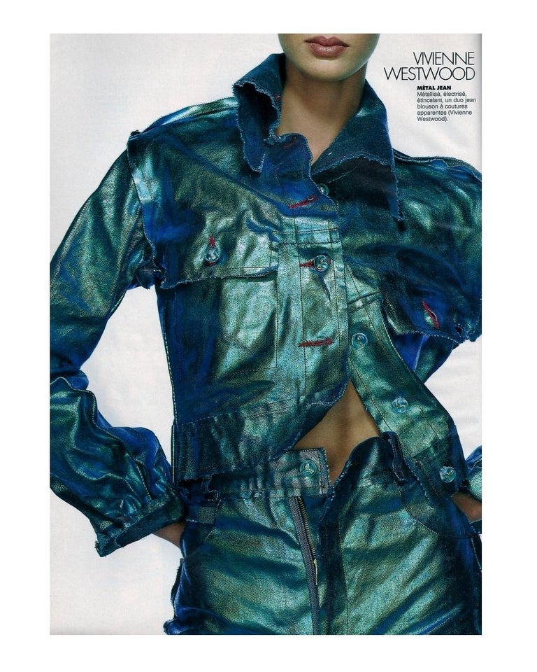 Metallic Denim Jacket by Vivienne Westwood on model in 1993 magazine @ Recess LA