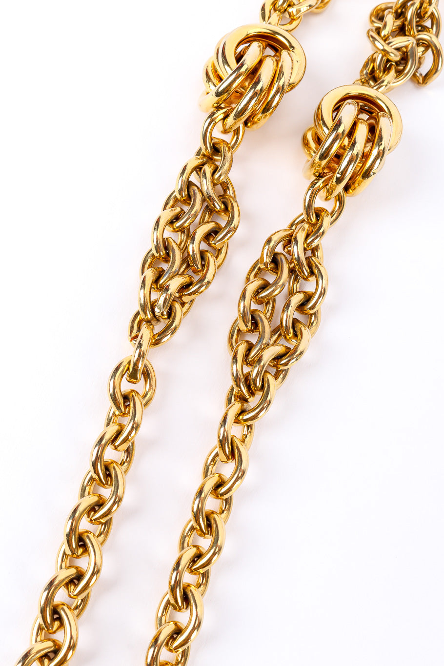 Gold metal vintage chain belt on white background two strands close  @recessla