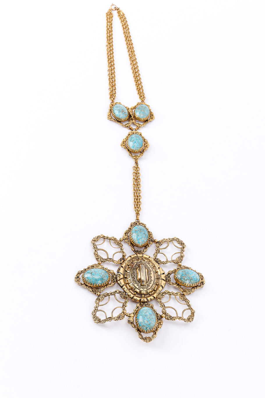 Vintage large star pendant necklace on white background laid long @recessla
