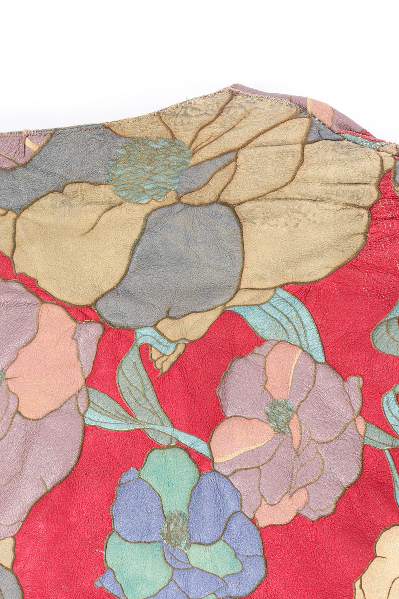 Vintage Roberto Cavalli Floral Denim and Leather Fringe Jacket floral leather closeup @recessla