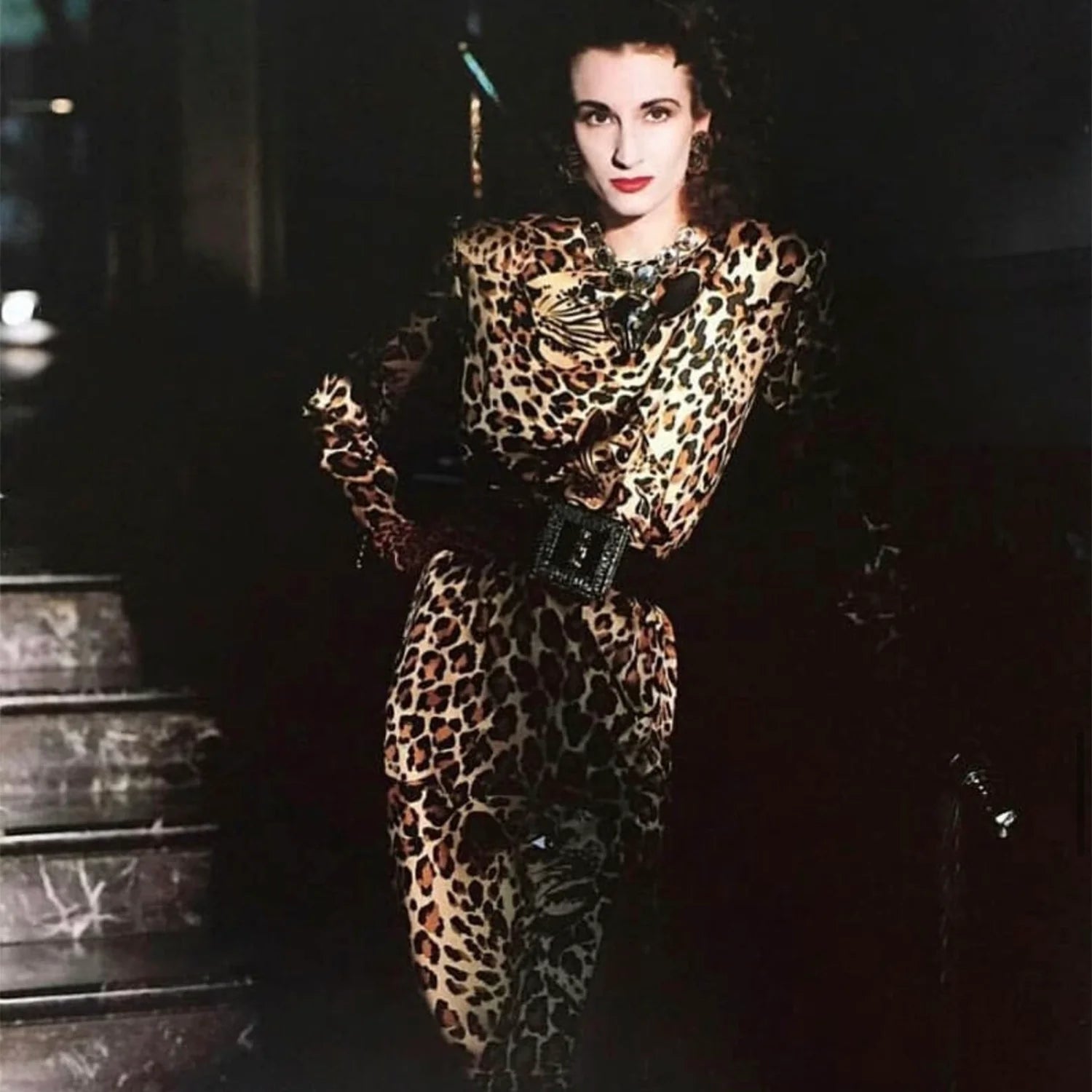 Vintage Yves Saint Laurent 1986 F/W Leopard Print Silk Dress model ad @recess la