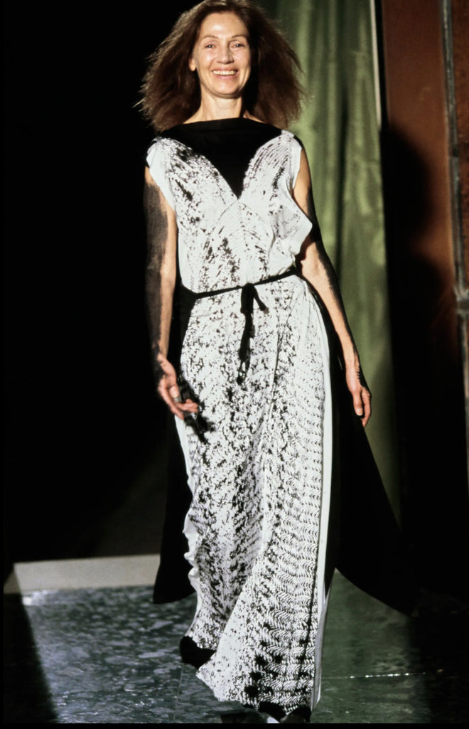 Vintage Margiela Abstract Reptile Dress print on model on 1999 runway