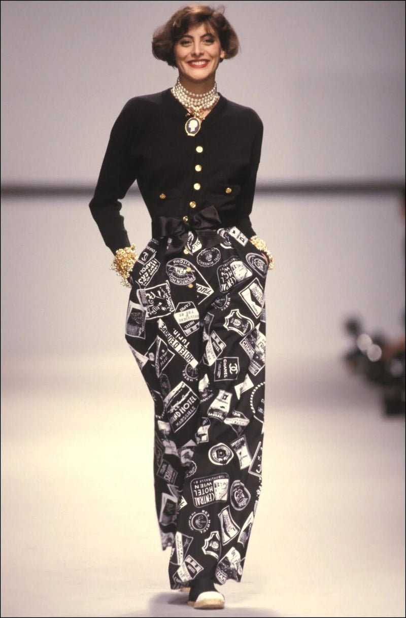 Vintage Chanel 1989 S/S Grand Hotel Print Pants on runway model @recess la