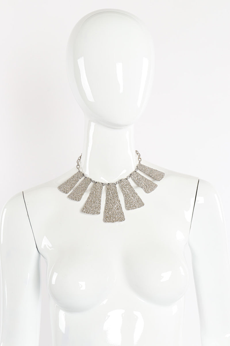 Vintage Trifari Embossed Plate Pendant Necklace on mannequin @Recessla