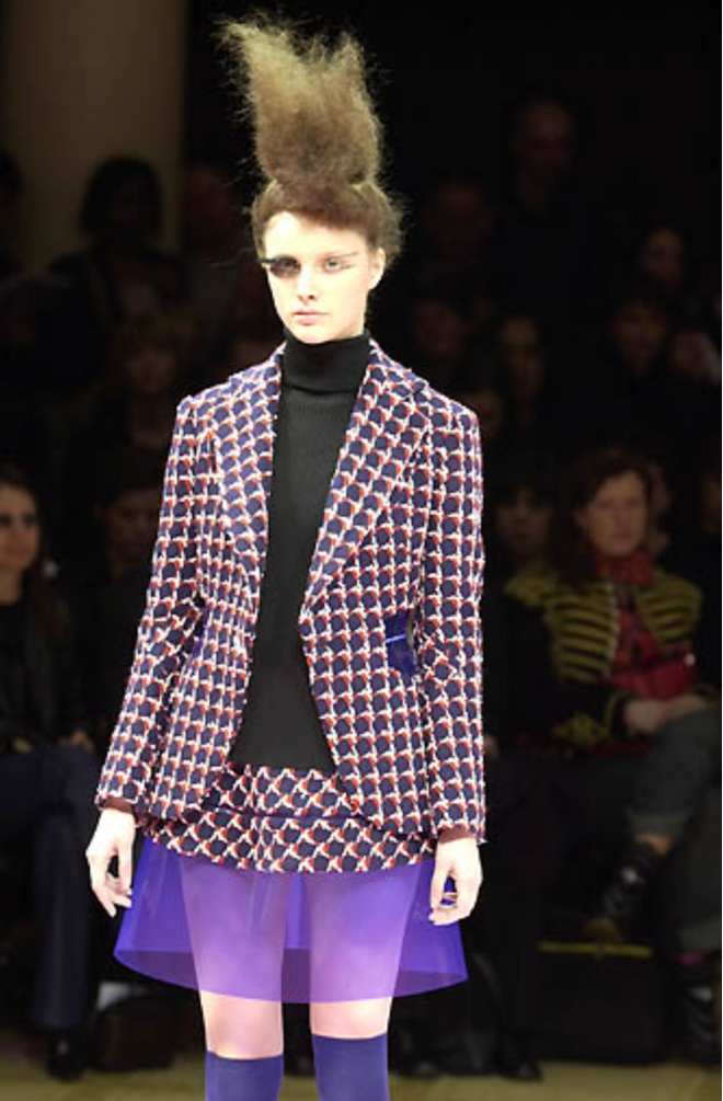 similar plaid  jacket by Juna Watanabe x Comme Des Garçons on model on 2001 runway