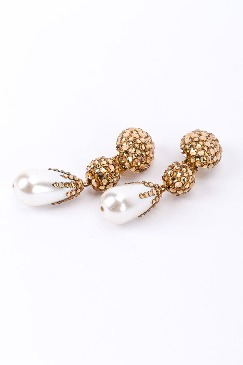 Vintage rhinestone pearl drop earrings on white background flat staggered @recessla