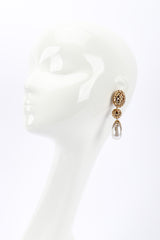 Vintage rhinestone pearl drop earrings on white background on mannequin head @recessla