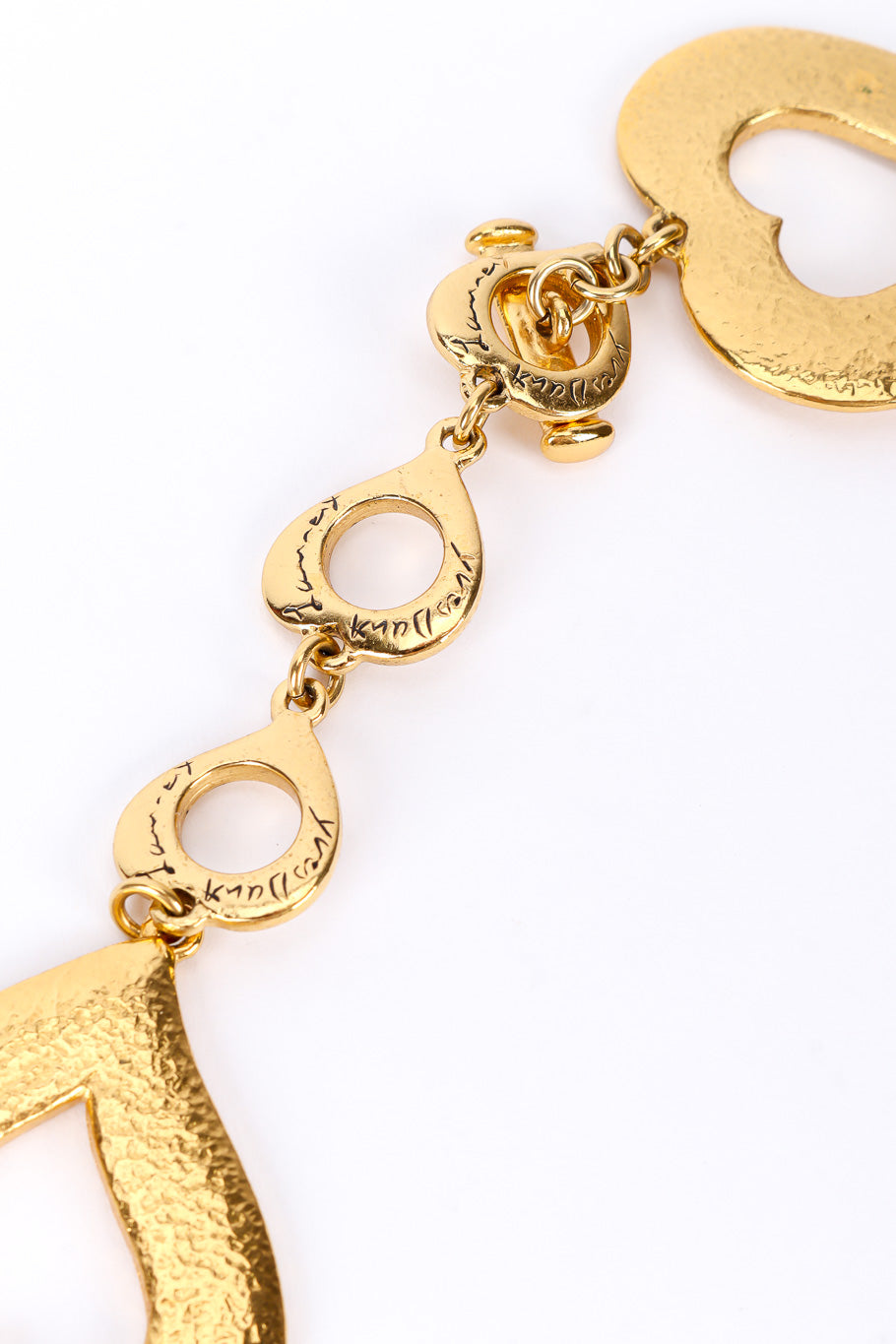 Vintage Yves Saint Laurent Heart Pendant Collar Necklace toggle clasp hooked closeup @Recessla