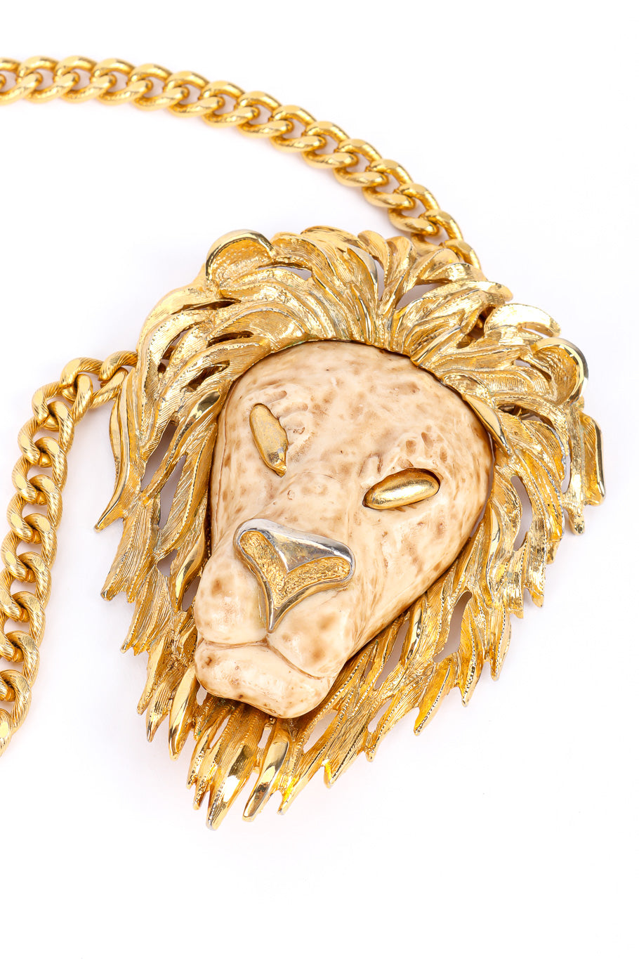 Vintage Luca Razza Lion Head Pendant Necklace lion pendant closeup @Recessla