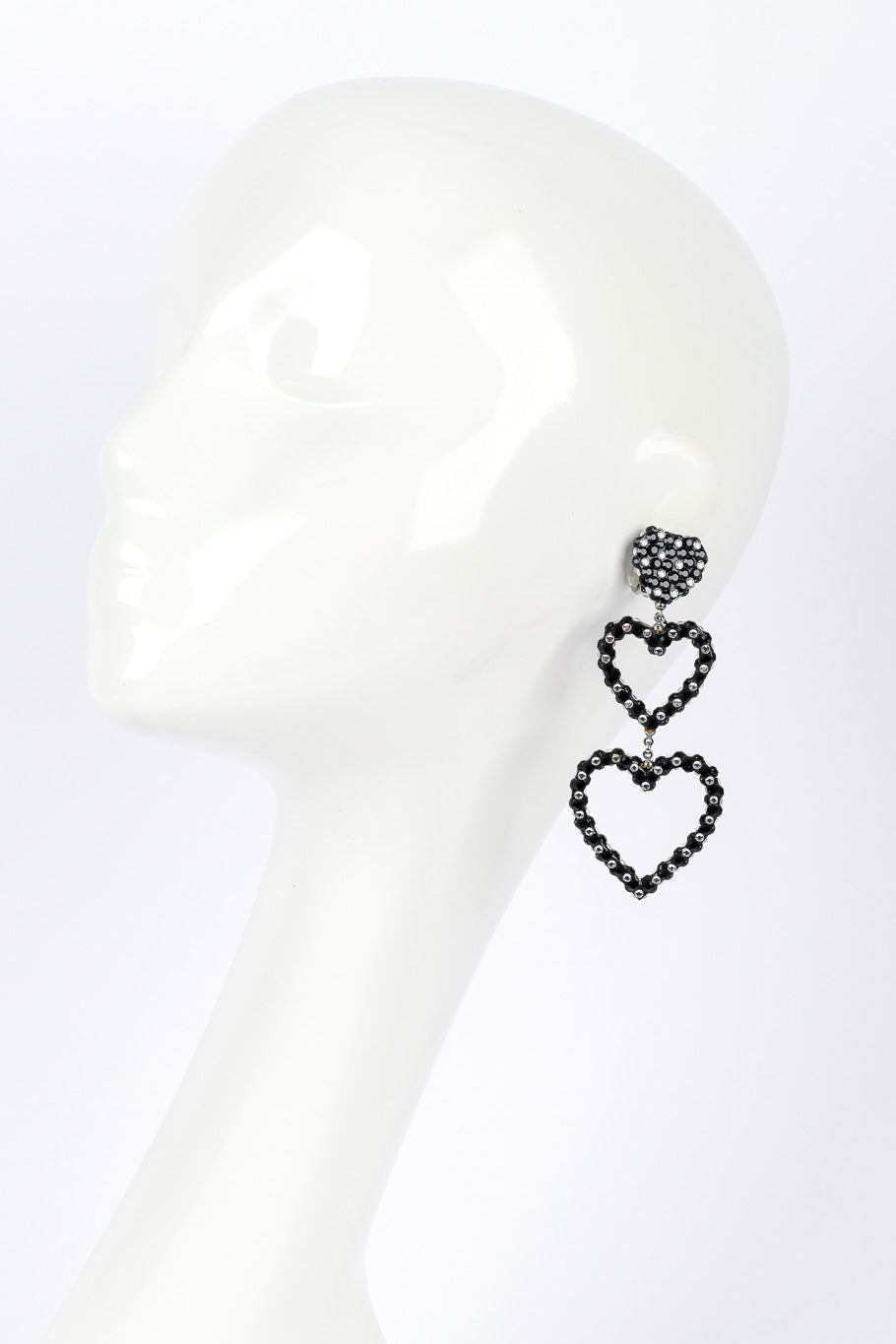 Vintage Richard Kerr Crystal Heart Drop Earrings on mannequin @Recessla