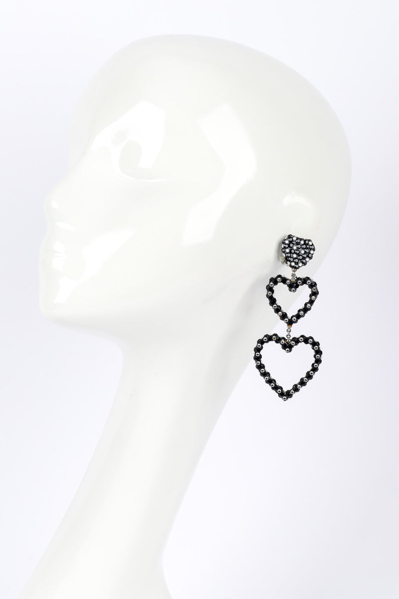 Vintage Richard Kerr Crystal Heart Drop Earrings on mannequin @Recessla