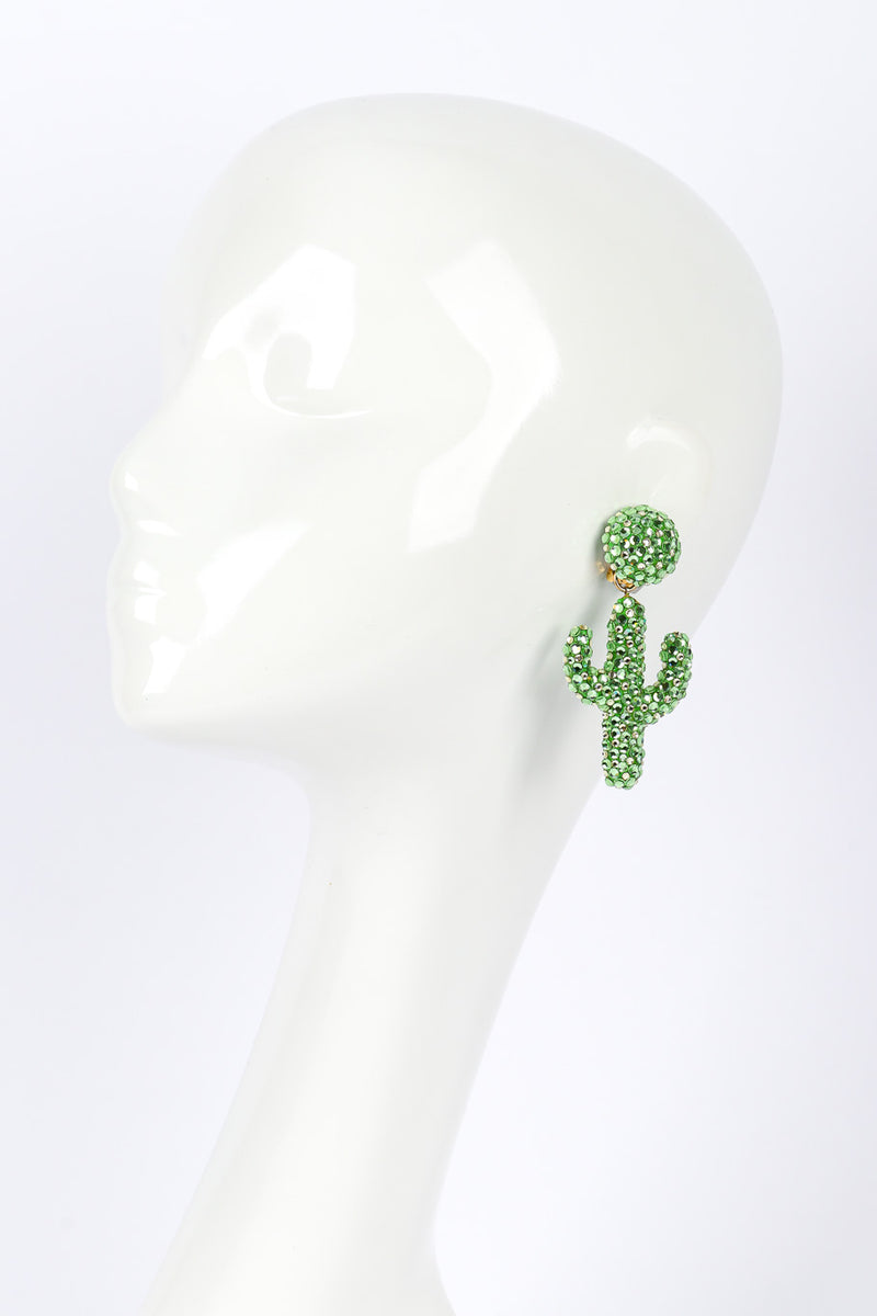 Vintage Richard Kerr Crystal Cactus Drop Earrings on mannequin @Recessla