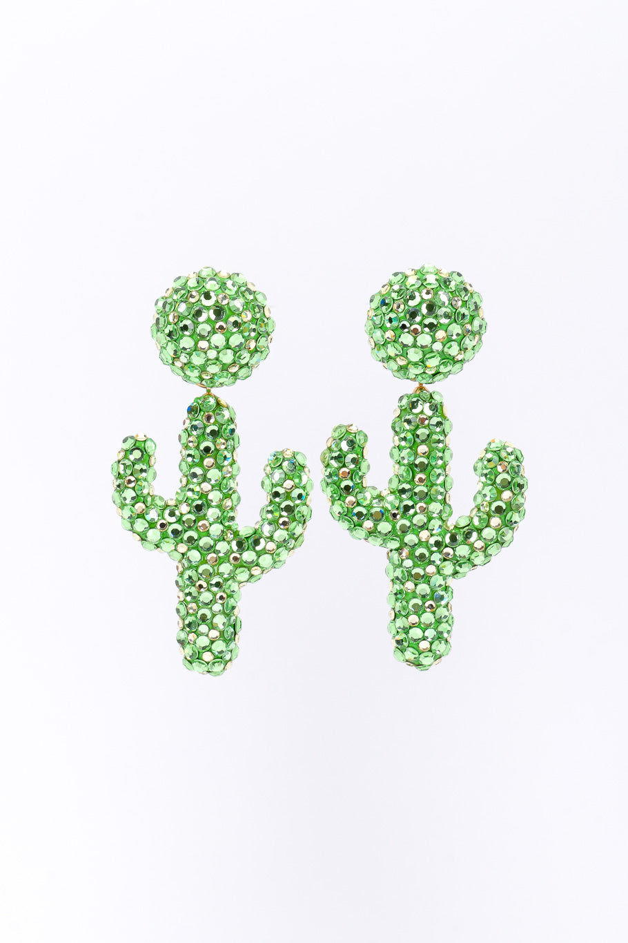 Vintage Richard Kerr Crystal Cactus Drop Earrings full front view @Recessla