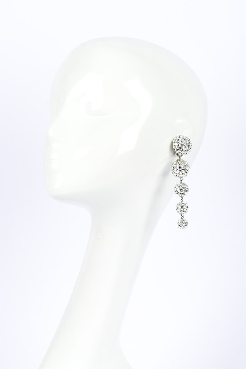 Ball drop earrings by Richard Kerr on white background on mannequin @recessla