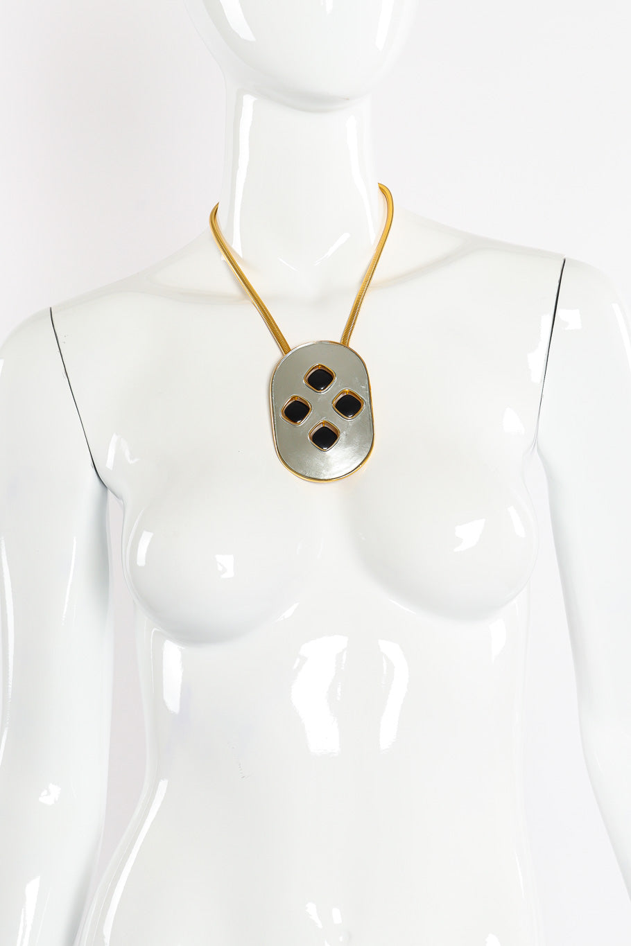 Vintage Pierre Cardin Revolving Charm Tablet Necklace on mannequin @Recessla