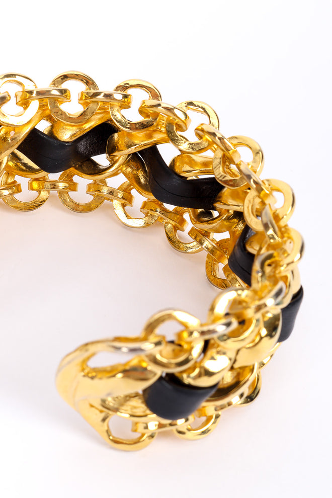 Vintage woven leather chain cuff on white background inside @recessla