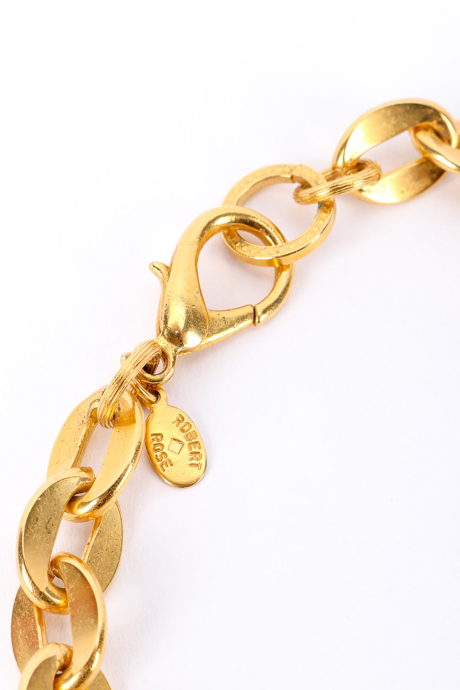 Vintage Robert Rose Byzantine Maltese Cross Necklace spring clasp and signature tag closeup @Recessla