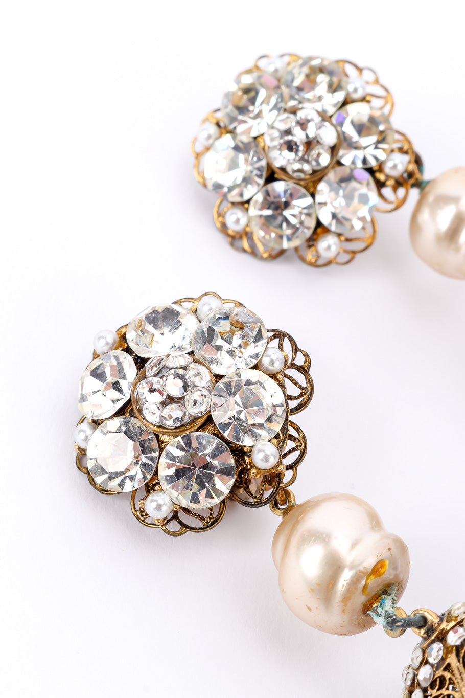 Vintage Filigree Dome Drop Earrings crystal cluster closeup @Recessla