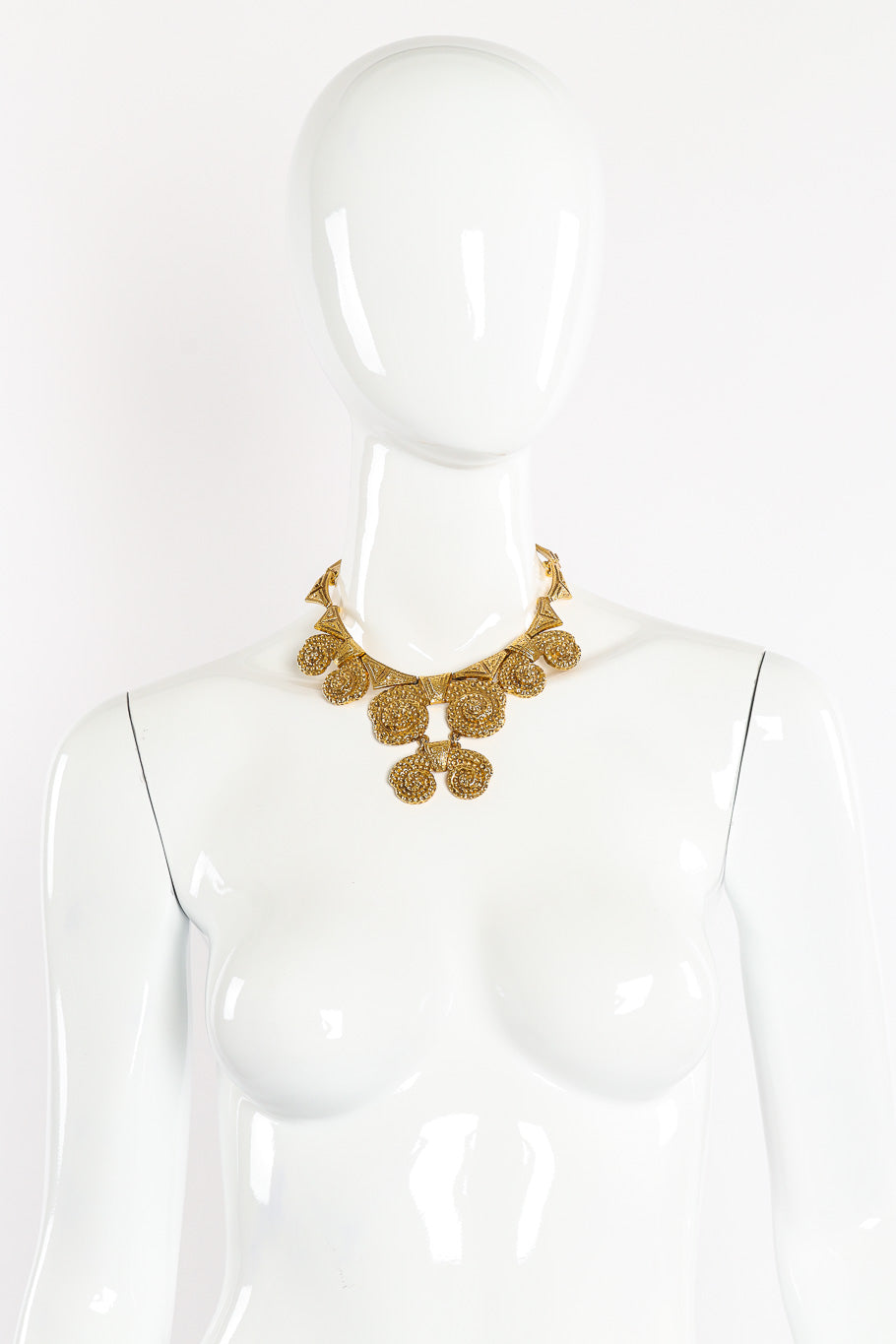 Vintage Pauline Rader Hammered Swirl Collar Necklace on mannequin @Recessla