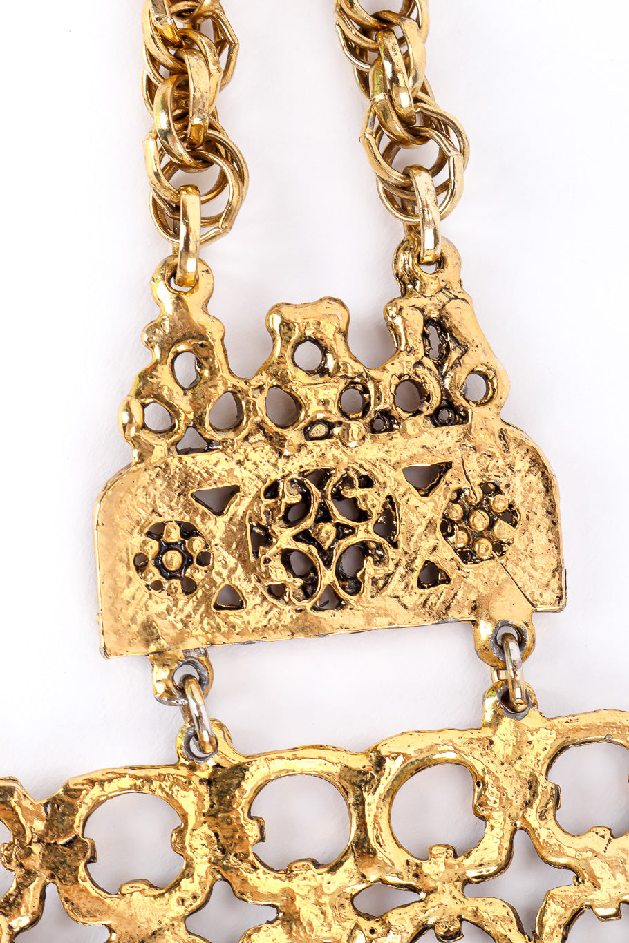 Vintage Etruscan Chain Fringe Necklace pendant connector backside @Recessla