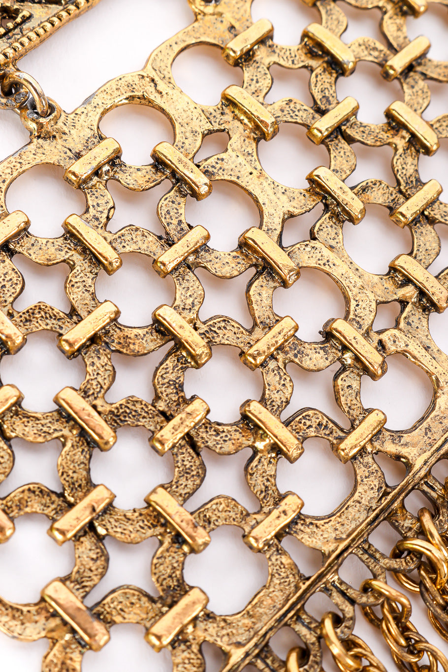 Vintage Etruscan Chain Fringe Necklace cutout pattern closeup @Recessla