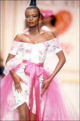Vintage Patrick Kelly Tutu Wrap Skirt in pink on model on 1989 runway