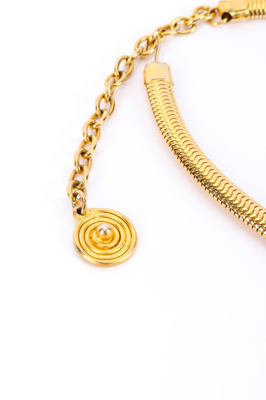 Vintage Swirl Motif Collar Necklace extender chain pendant closeup @Recessla