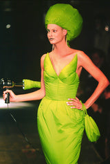 same fabric alien dress and hat on model on 1995 runway 