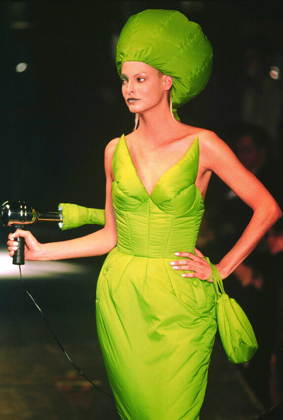 same fabric alien dress and hat on model on 1995 runway 