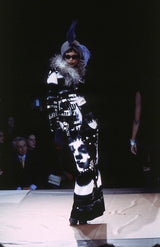 mesh top blue print on model on 1997 runway
