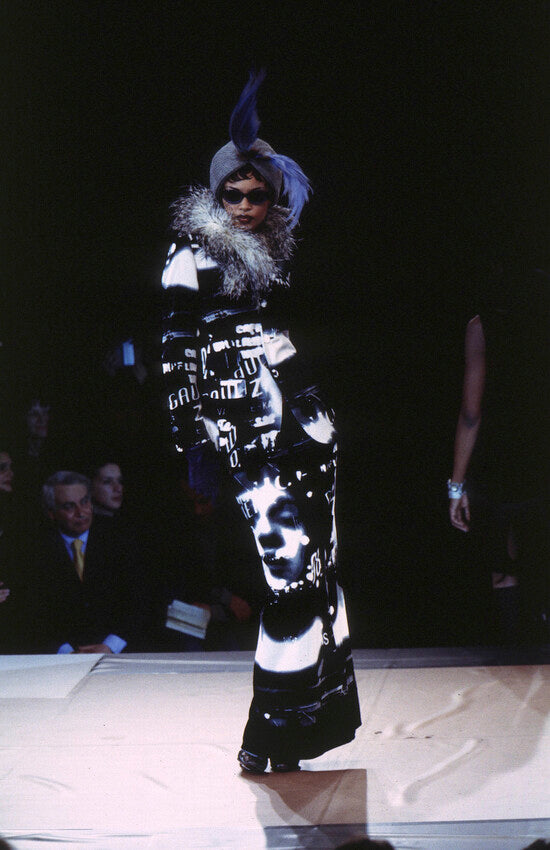 mesh top blue print on model on 1997 runway