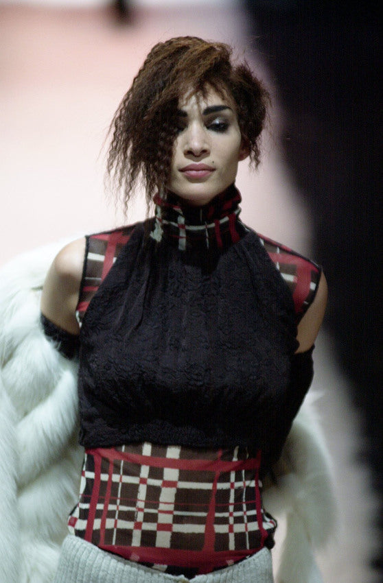 2001 F/W Graphic Plaid Mesh Skirt runway @ Recess LA 