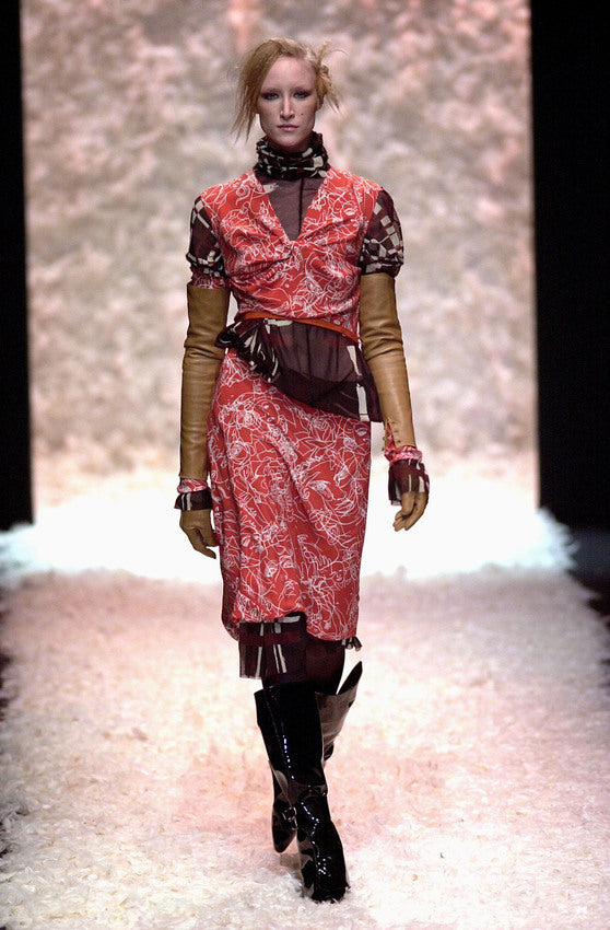 2001 F/W Graphic Plaid Mesh Skirt runway @ Recess LA 