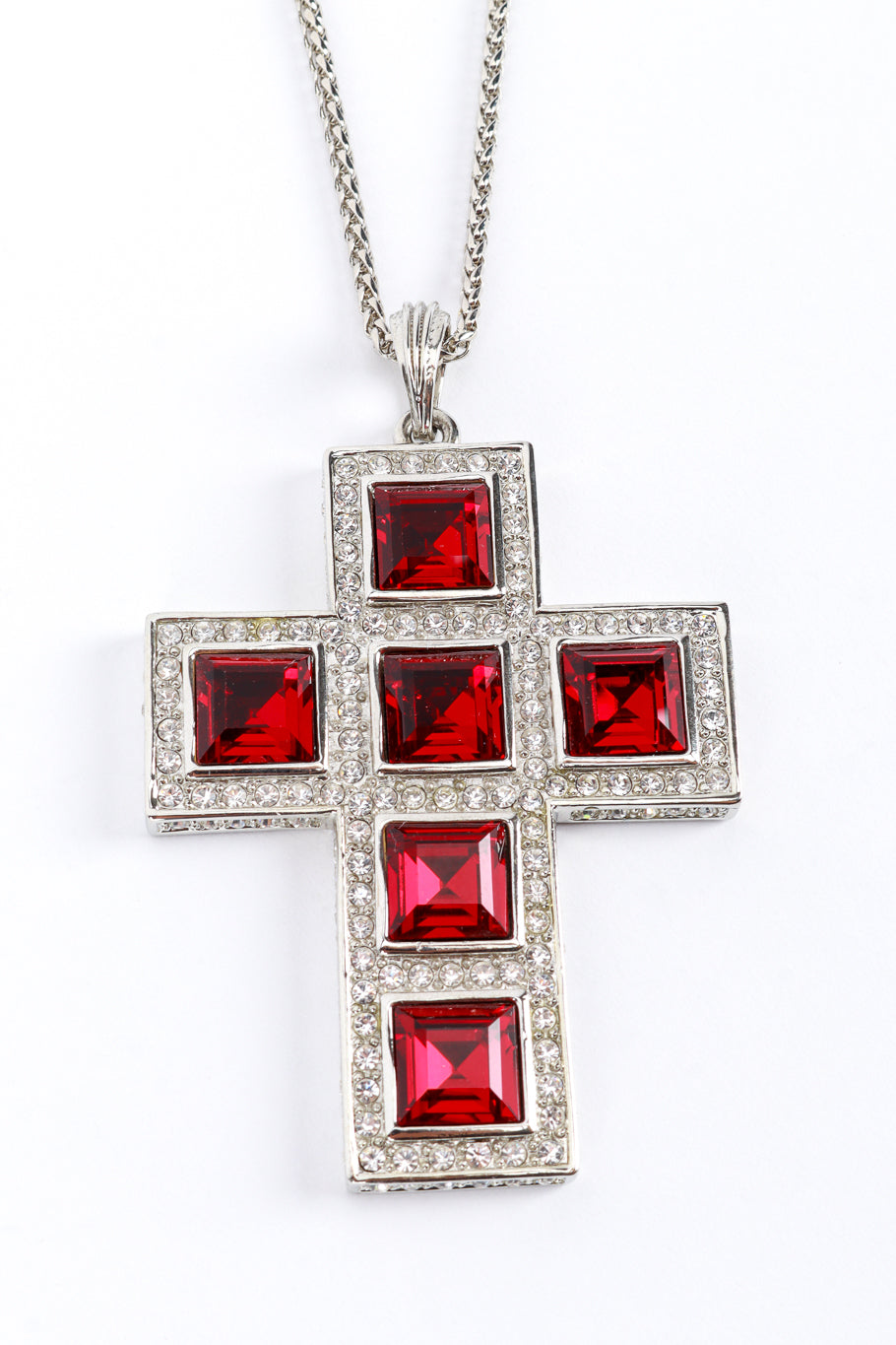 Kenneth Jay Lane St George Crystal Cross Necklace detail @RECESS LA